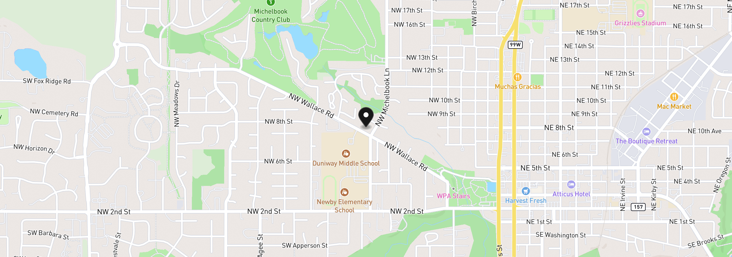 Map showing the location of 1050 NW Wallace Rd, McMinnville, OR 97128