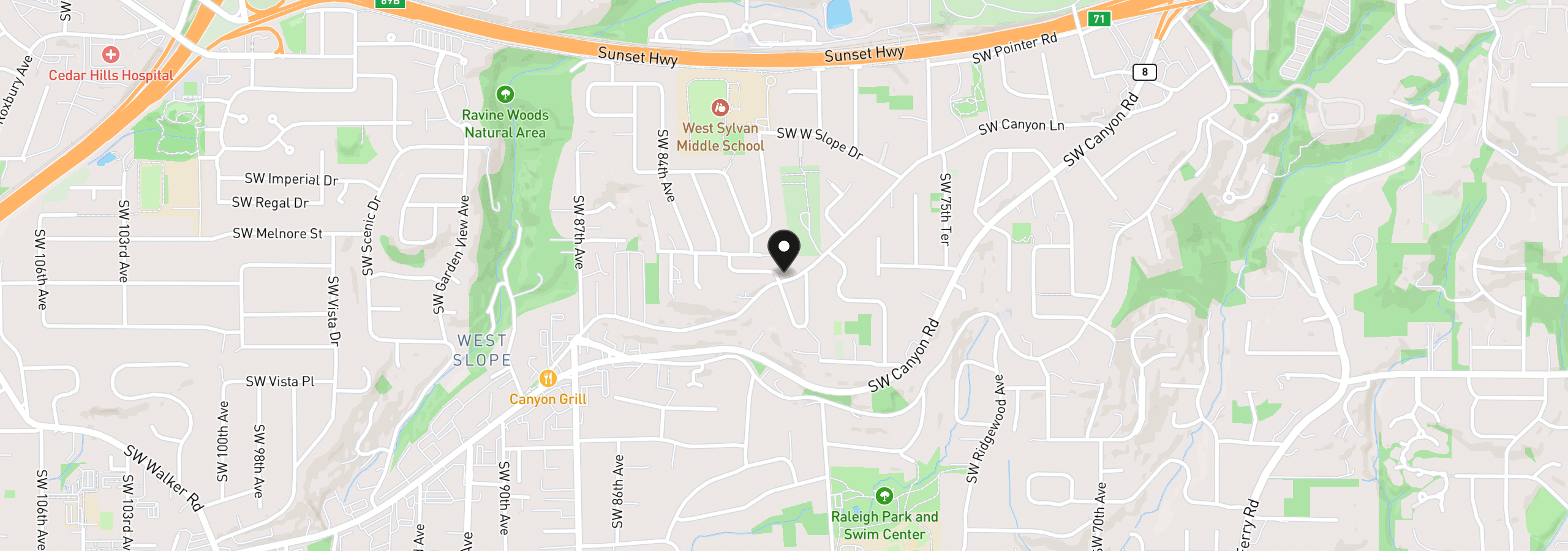 Map showing the location of 8115 SW Valley View Dr, Portland, OR 97225