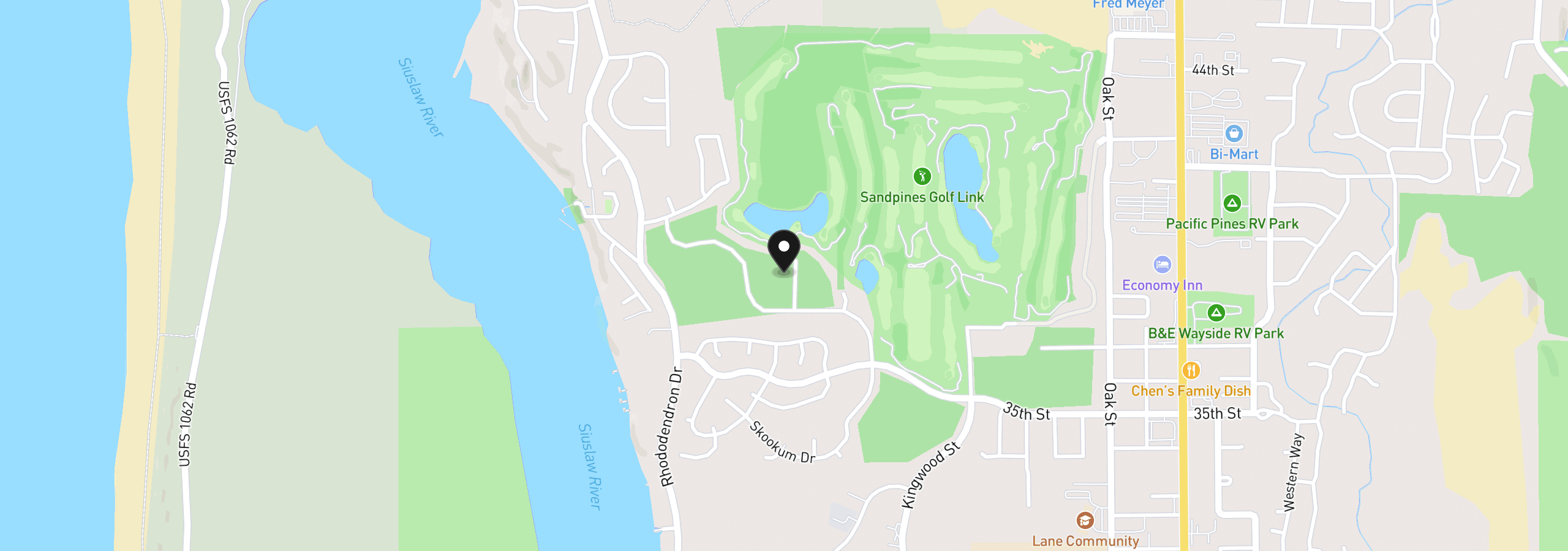 Map showing the location of 1021 Prestwick Ct, Florence, OR 97439