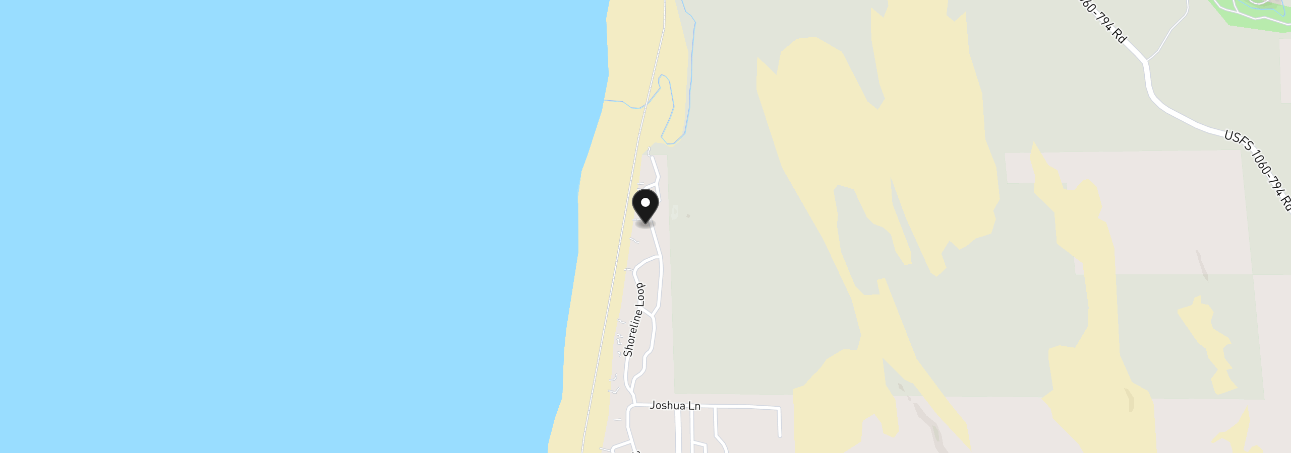 Map showing the location of 88830 Shoreline Dr, Florence, OR 97439