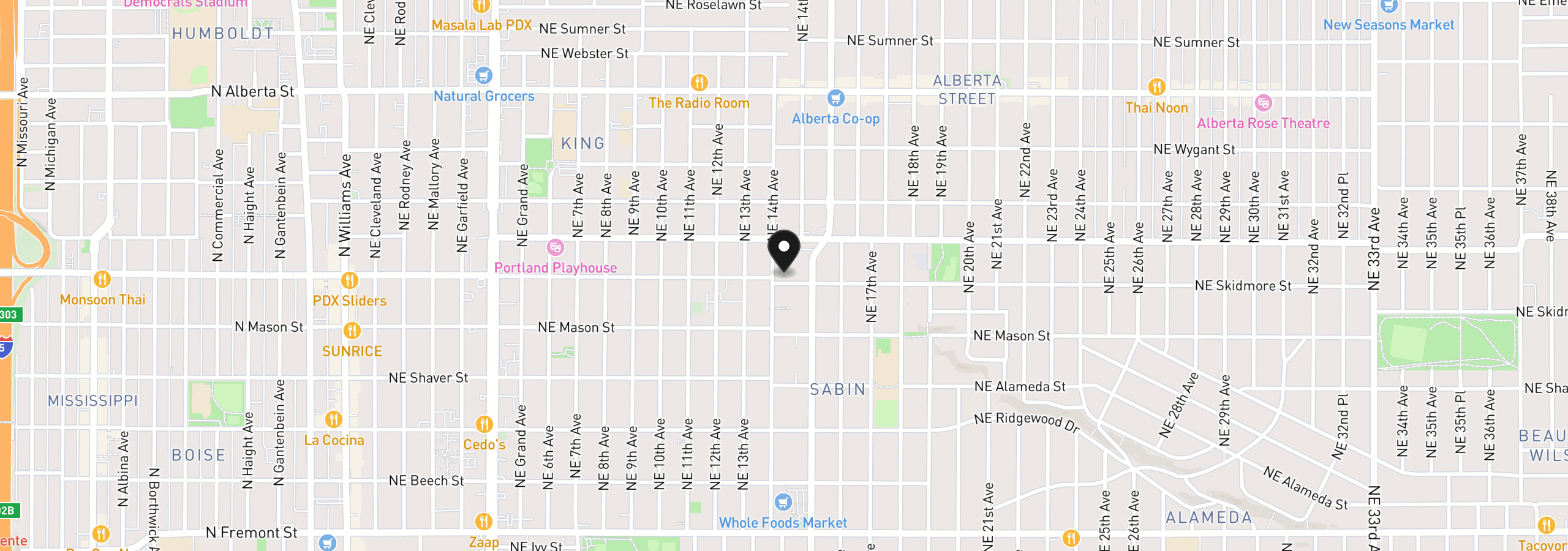 Map showing the location of 1411 NE Skidmore St, Portland, OR 97211