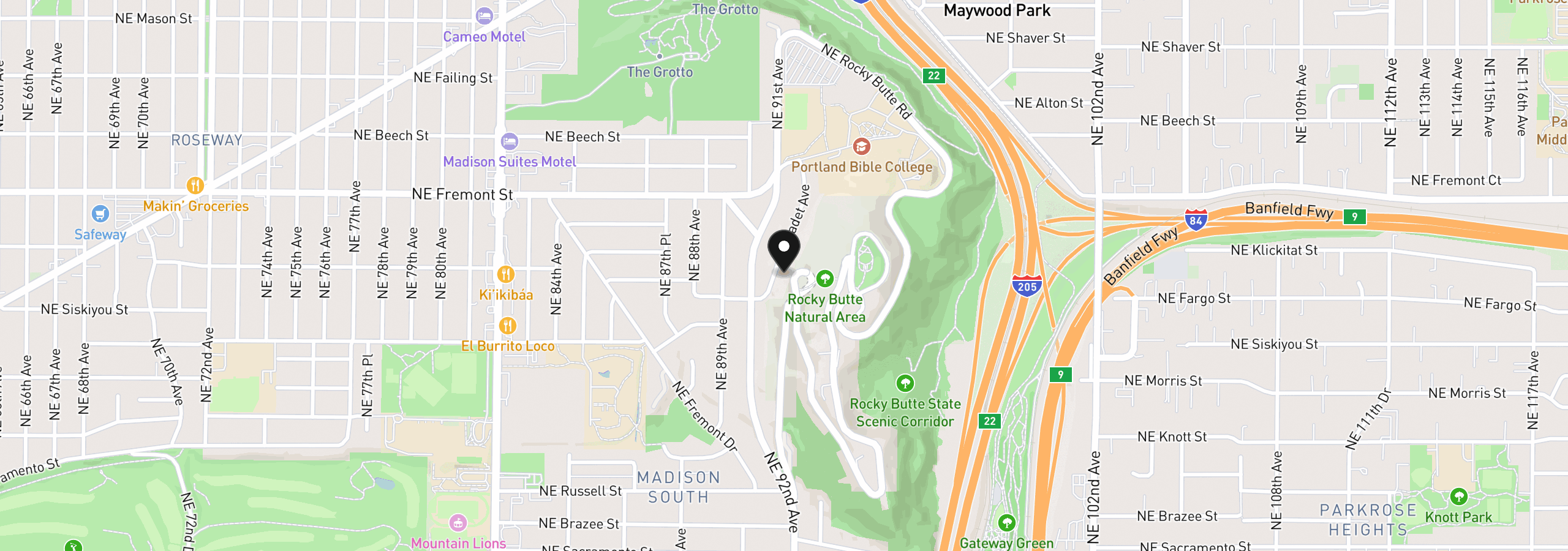 Map showing the location of 3226 NE Cadet Ave, Portland, OR 97220