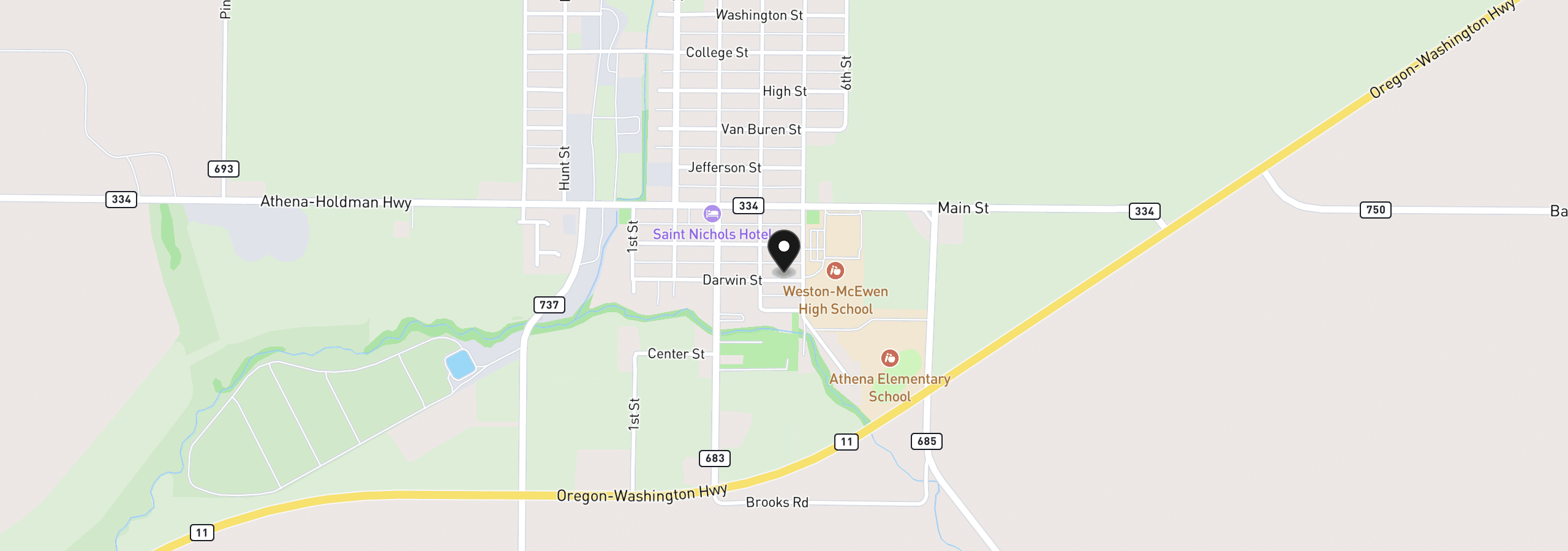 Map showing the location of 433 E Darwin St, Athena, OR 97813