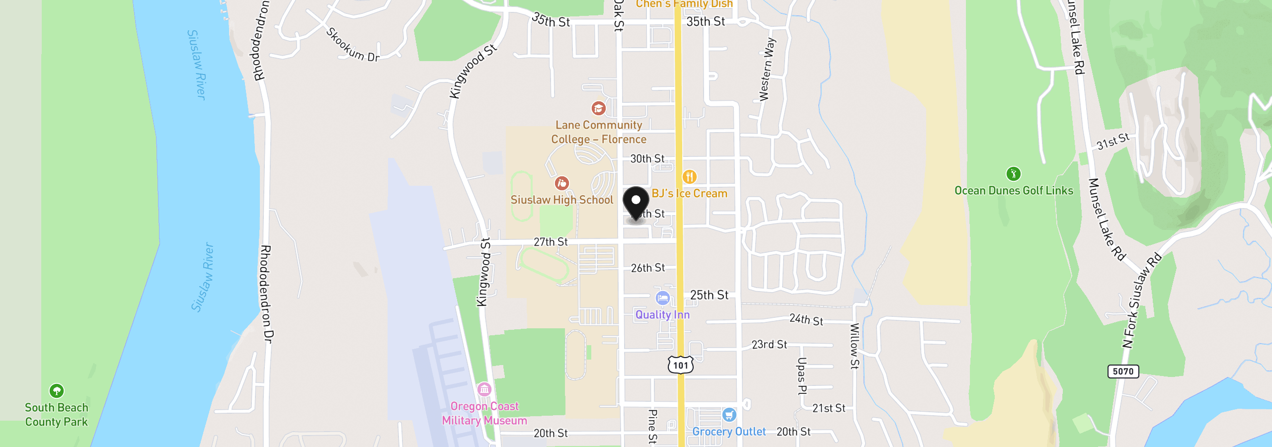 Map showing the location of 1699 27th St 21, Florence, OR 97439