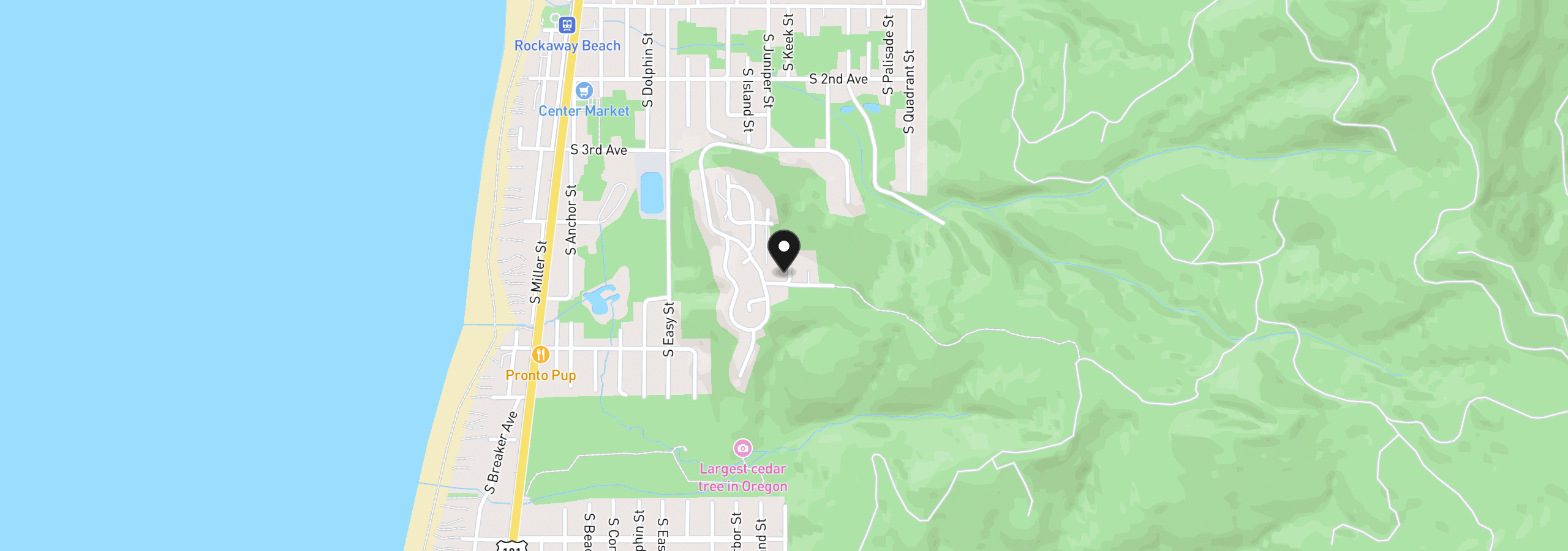 Map showing the location of 461 Terrace Dr, Rockaway Beach, OR 97136