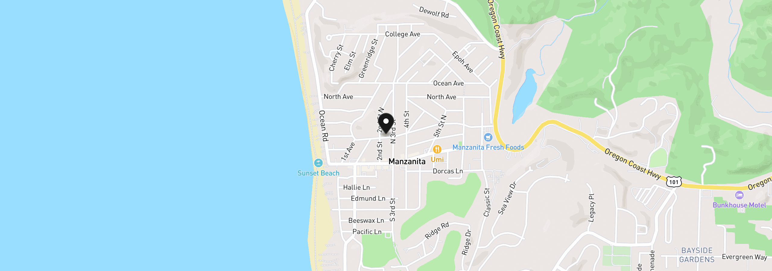 Map showing the location of Manzanita Ave, Manzanita, OR 97130