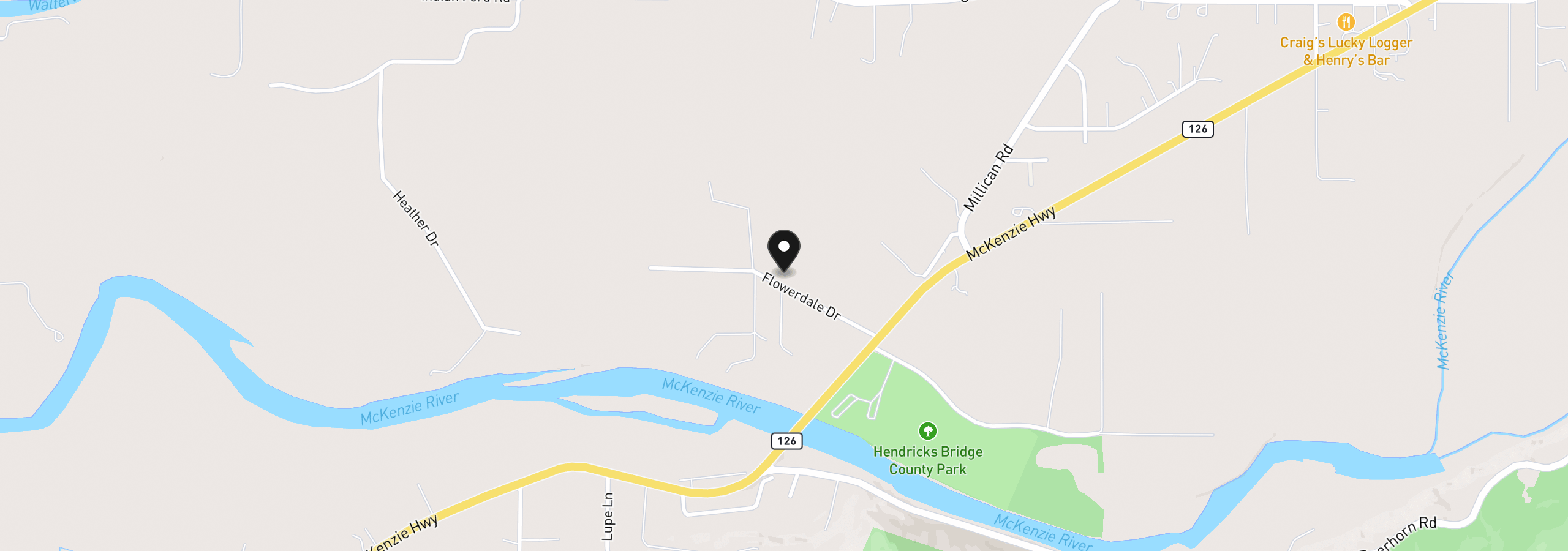 Map showing the location of 38761 Flowerdale Dr, Springfield, OR 97478