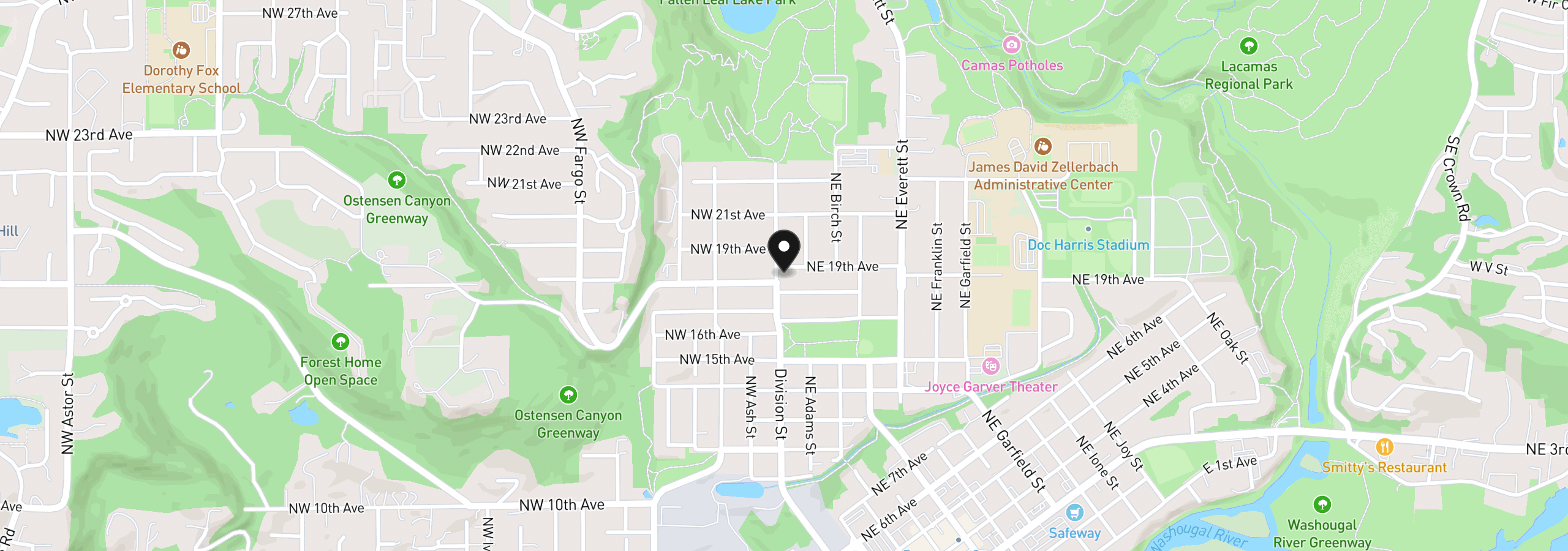 Map showing the location of 108 NE 19th Ave, Camas, Wa 98607