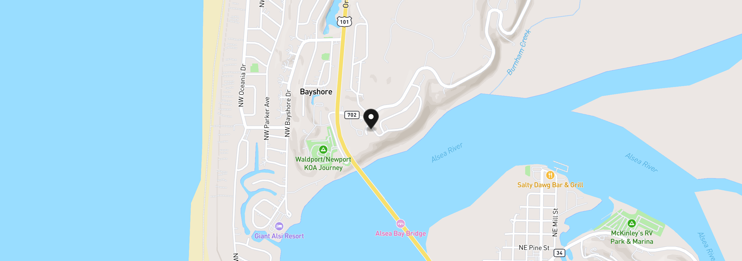 Map showing the location of 1000 NW Highland Dr Tl 4003, Waldport, OR 97394