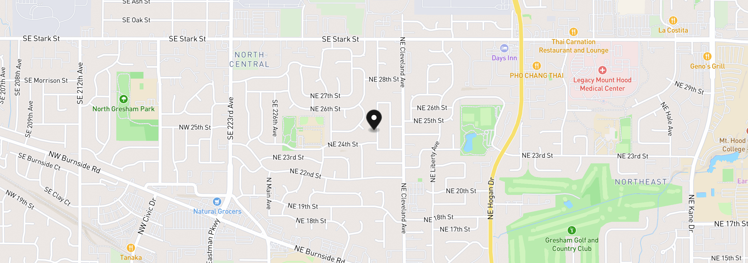 Map showing the location of 2385 NE Juniper Ave, Gresham, OR 97030