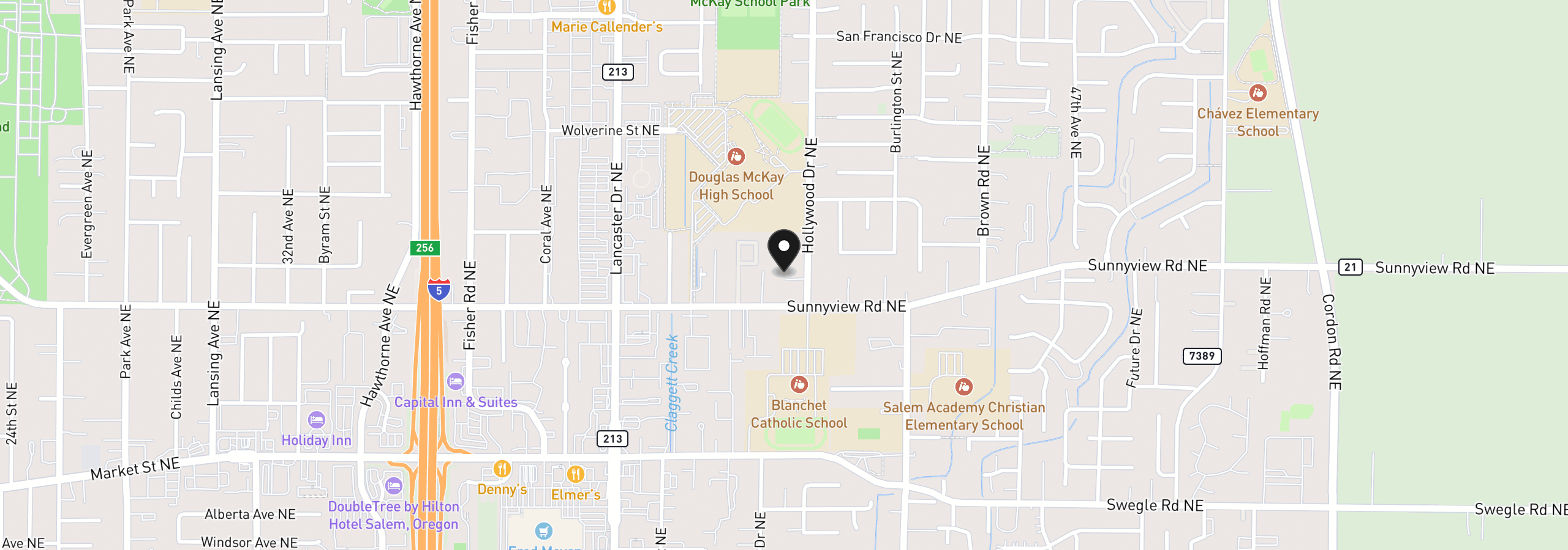 Map showing the location of 2045 Hollywood Dr NE, Salem, OR 97305