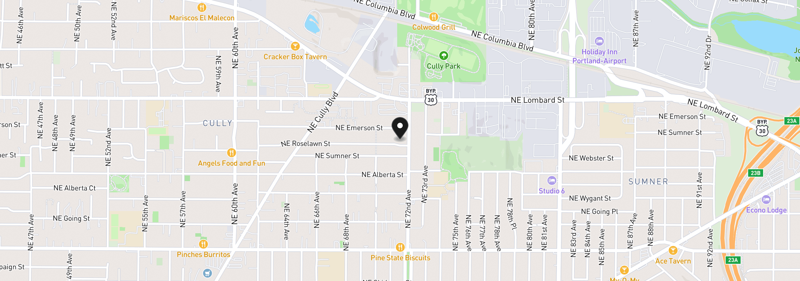 Map showing the location of 7131 NE Roselawn St, Portland, OR 97218