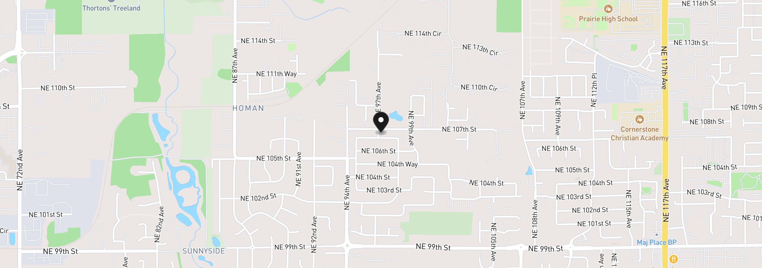Map showing the location of 9700 NE 106th Way, Vancouver, Wa 98662
