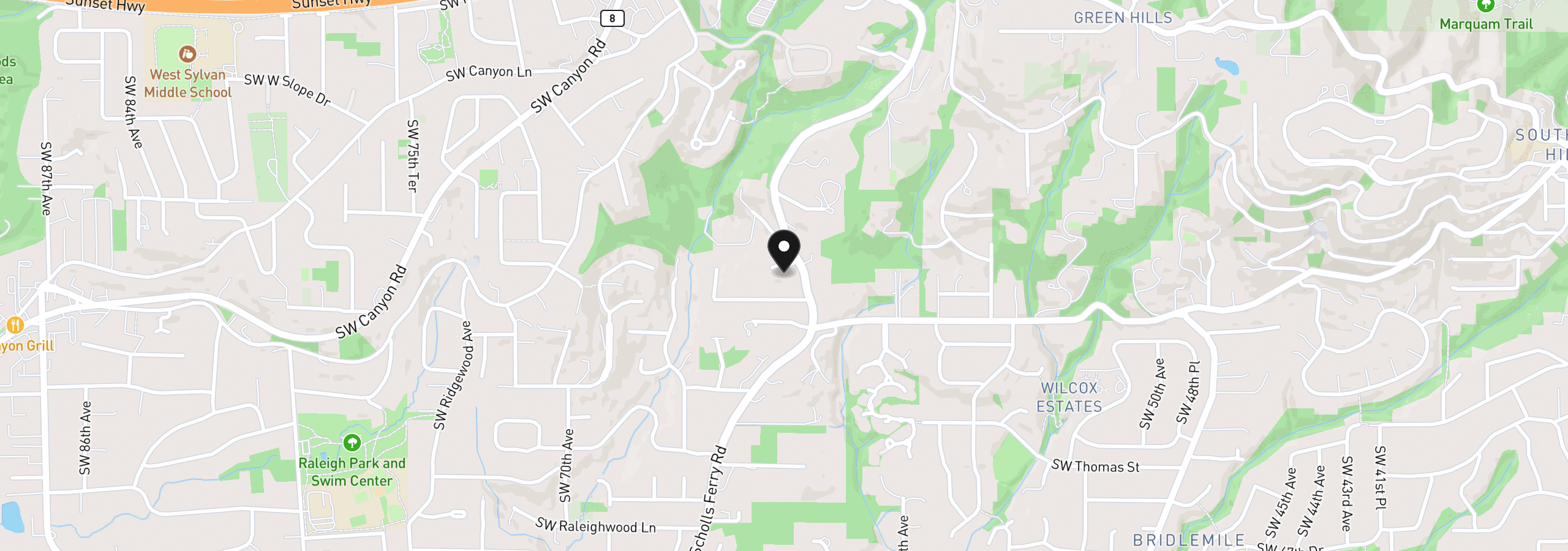 Map showing the location of 6200 SW Round Hill Way, Portland, OR 97221