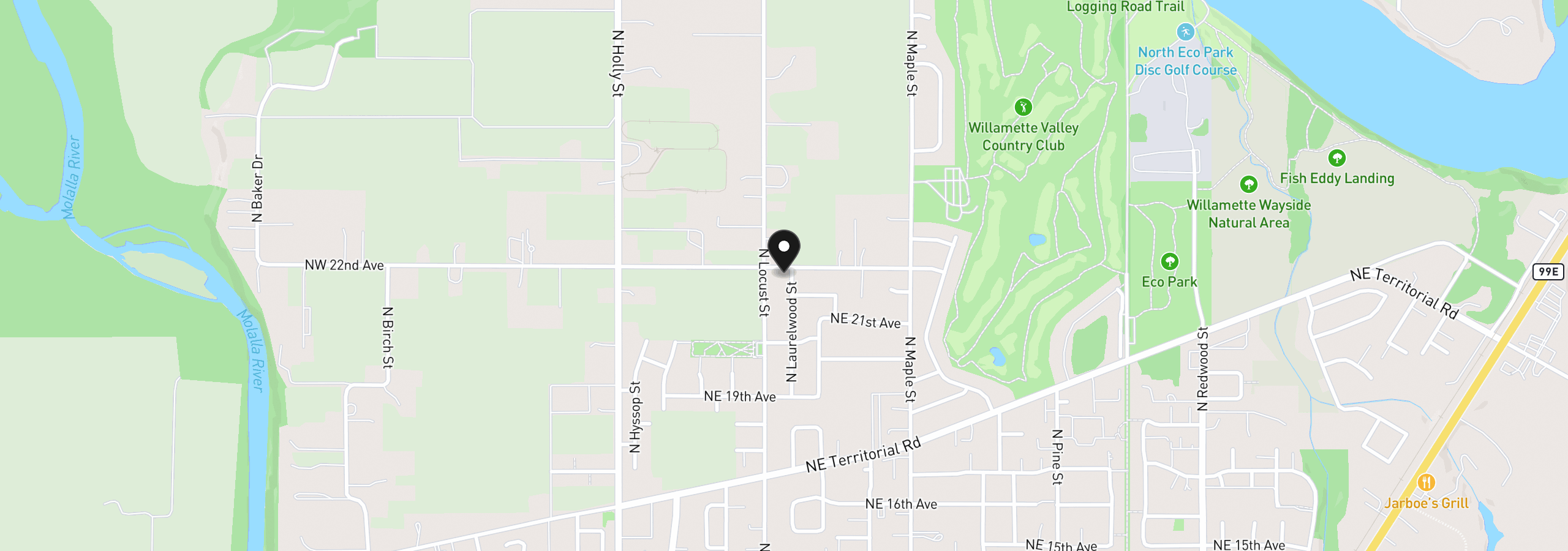 Map showing the location of 387 NE 22nd Ave, Canby, OR 97013