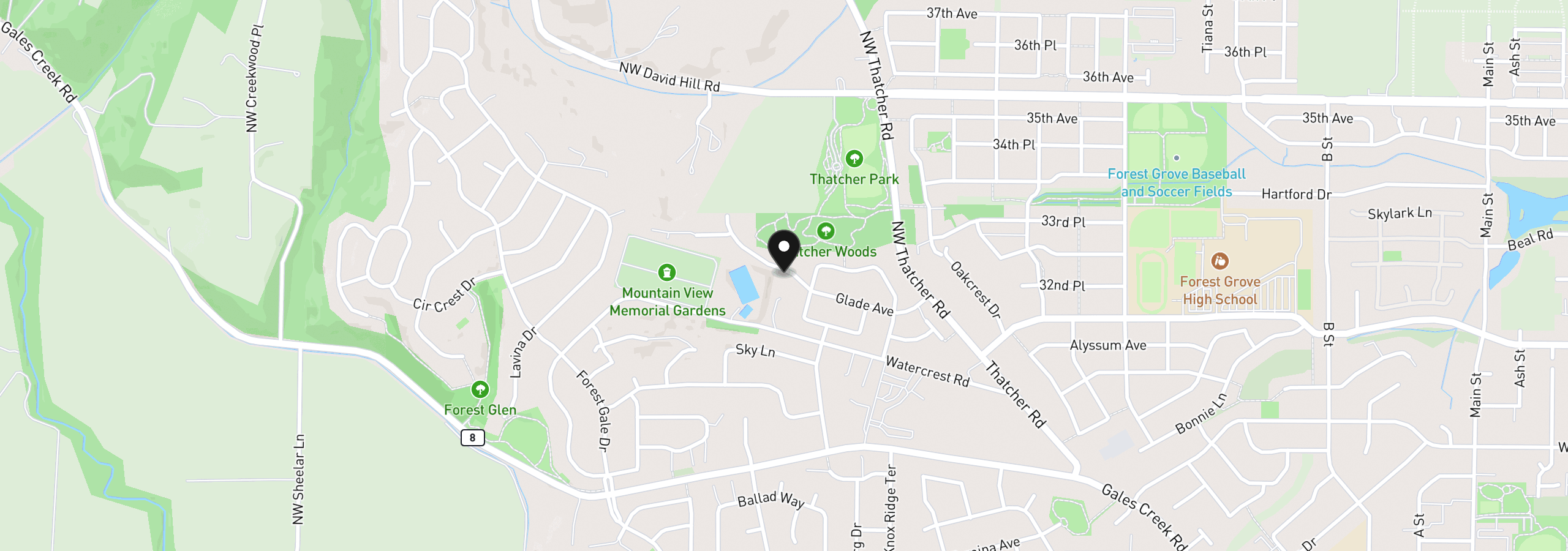 Map showing the location of 728 Glade Ave, Forest Grove, OR 97116