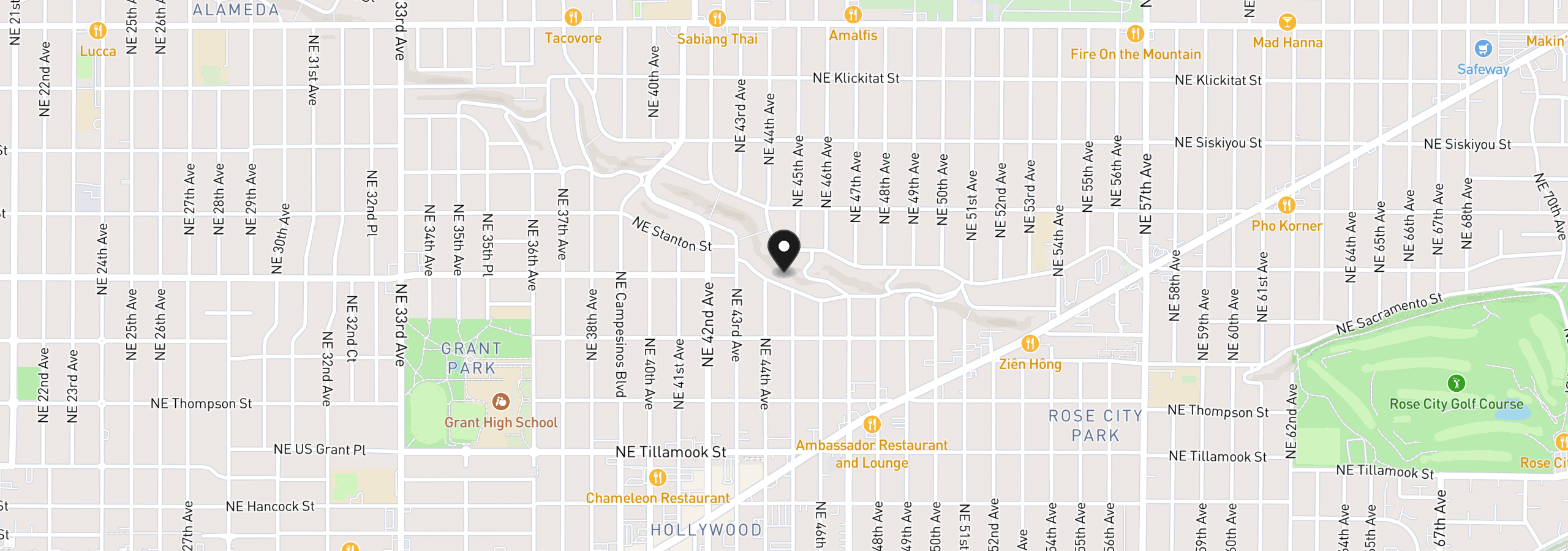 Map showing the location of 4421 NE Wistaria Dr, Portland, OR 97213