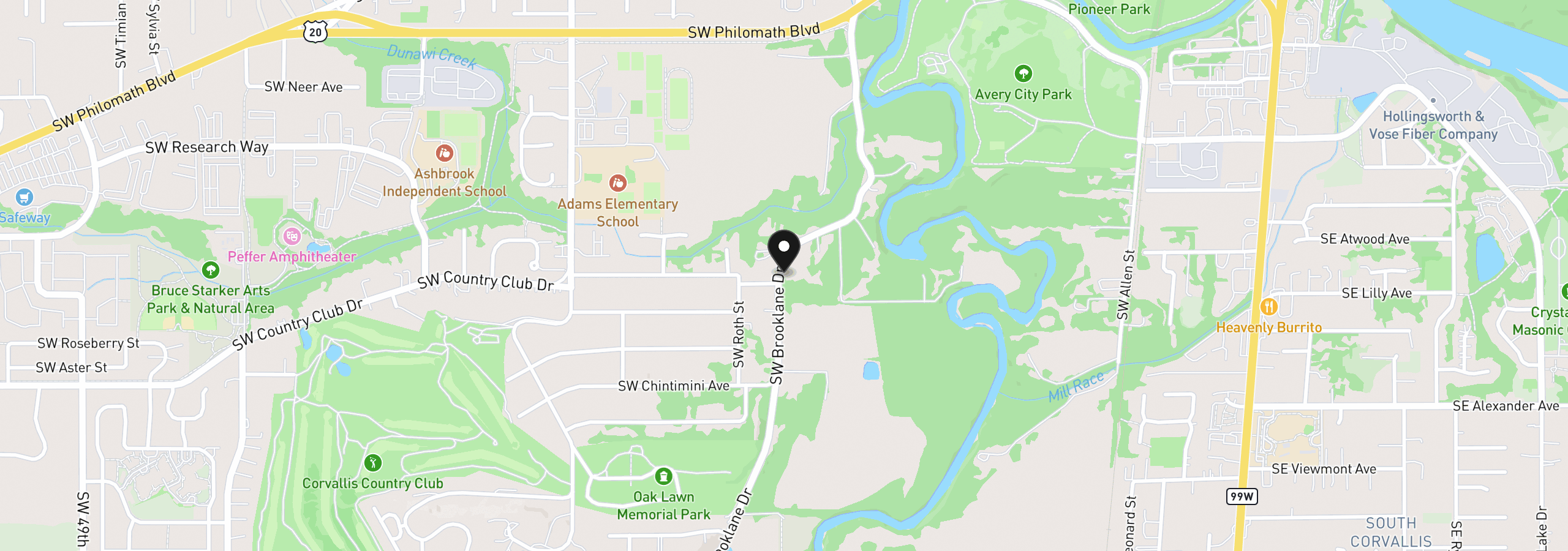 Map showing the location of 1792 SW Brooklane Dr, Corvallis, OR 97333