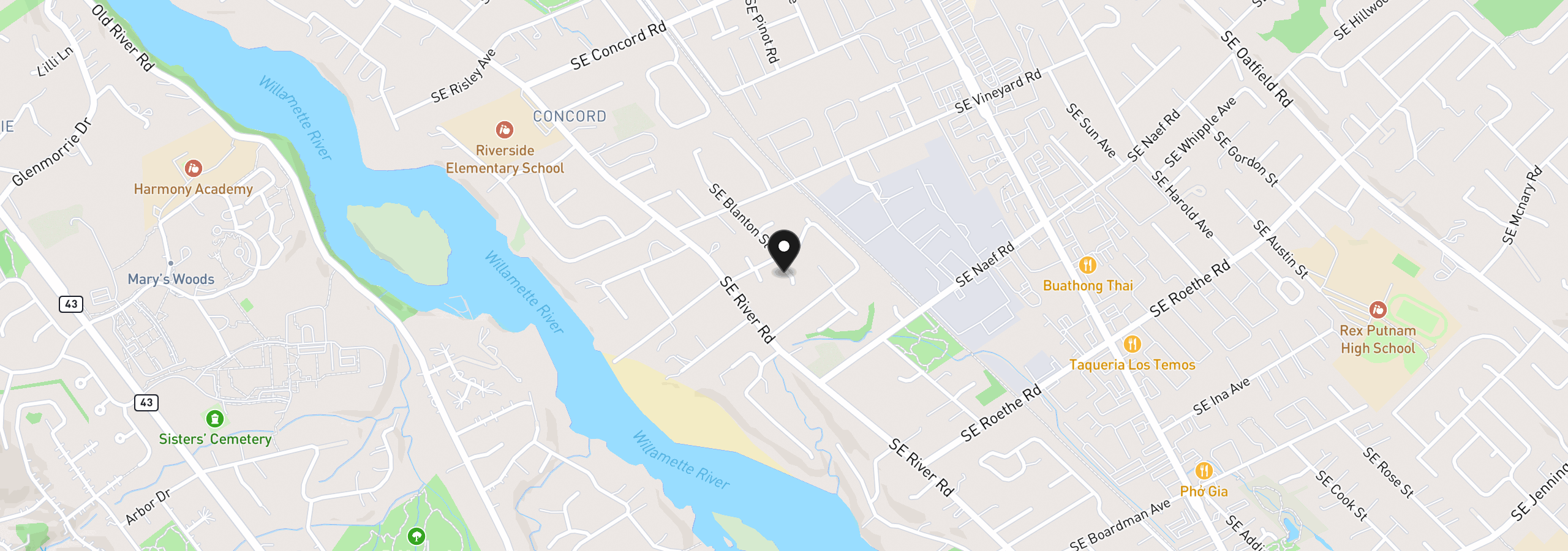 Map showing the location of 16947 SE Blanton St, Milwaukie, OR 97267