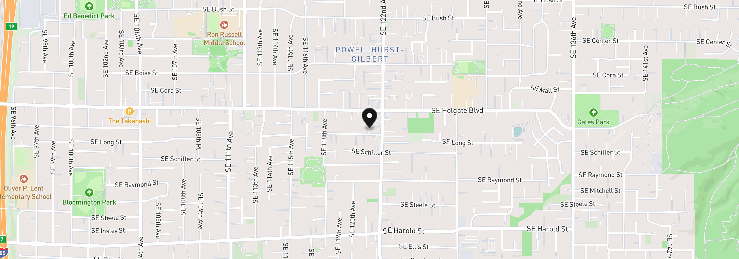 Map showing the location of 4572 SE 121st Ave, Portland, OR 97266