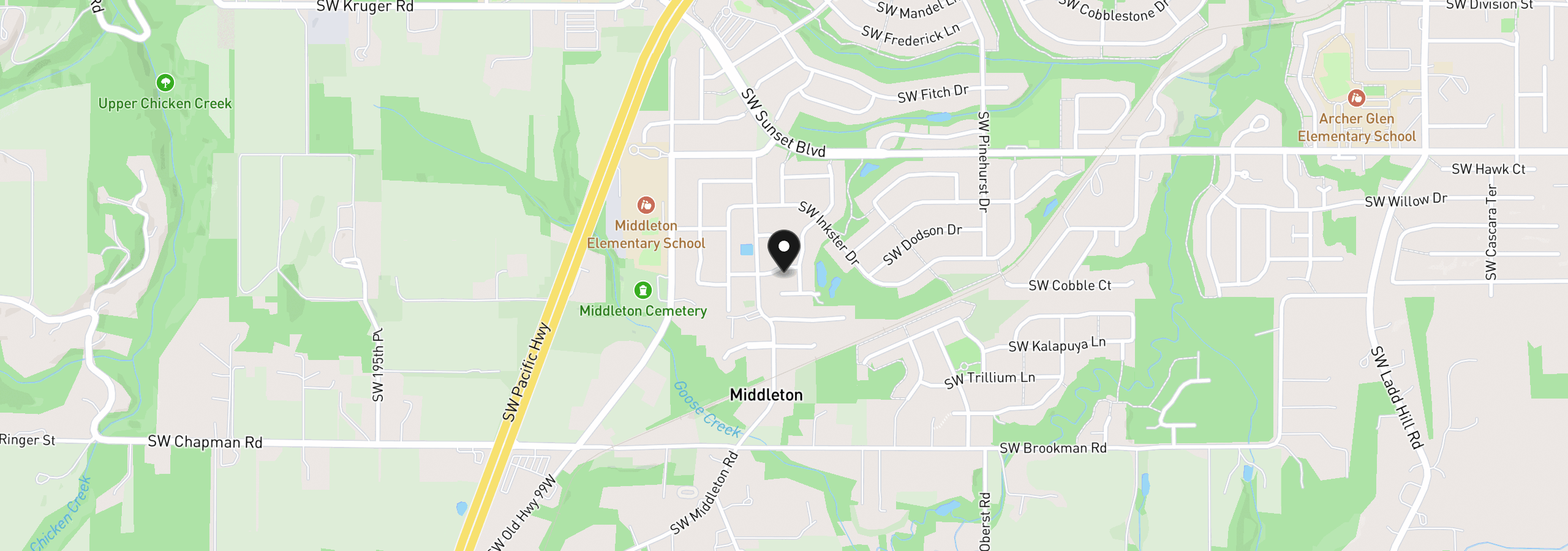 Map showing the location of 18190 SW Maidenfern Ln, Sherwood, OR 97140