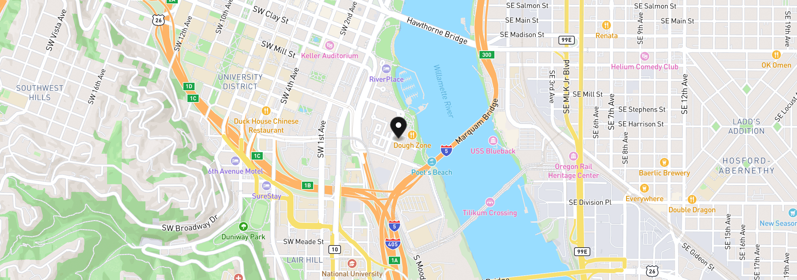 Map showing the location of 1930 S River Dr W504, Portland, OR 97201