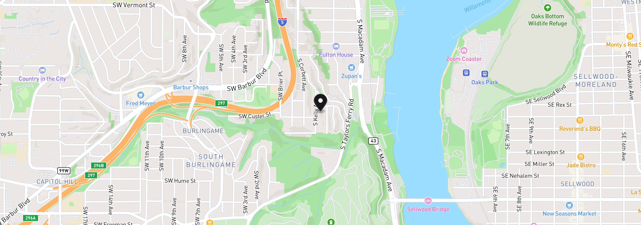 Map showing the location of 7548 S Kelly Ave, Portland, OR 97219