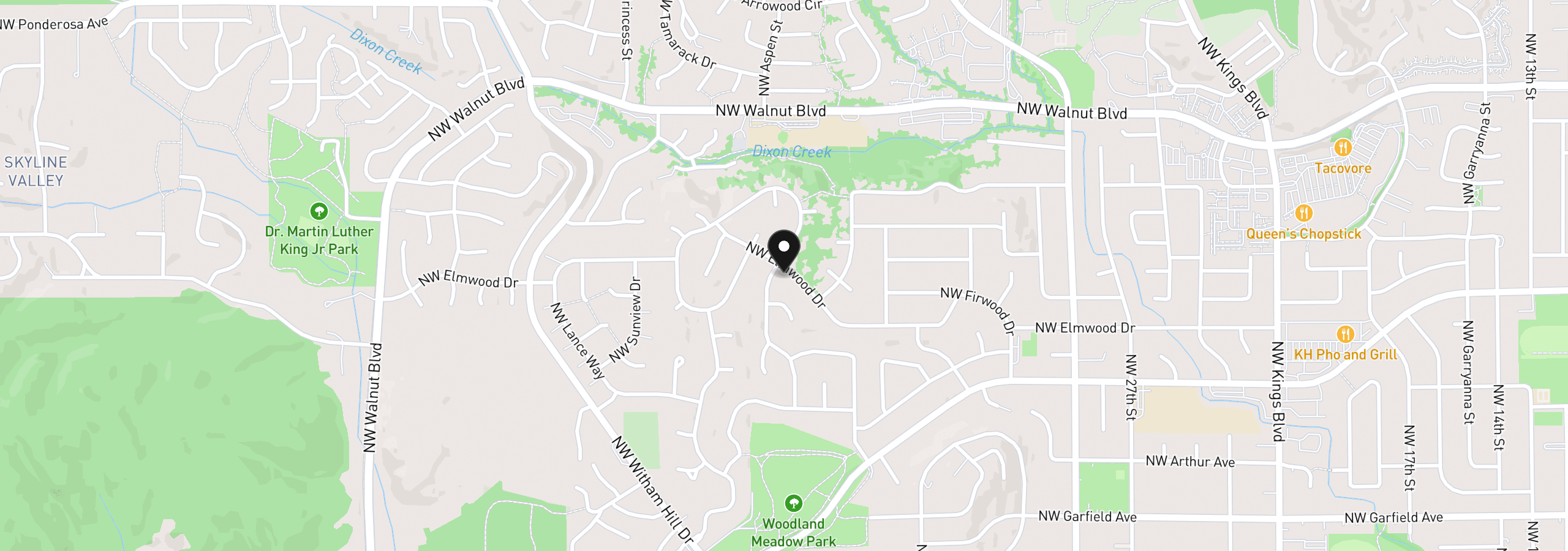 Map showing the location of 3850 NW Elmwood Dr, Corvallis, OR 97330