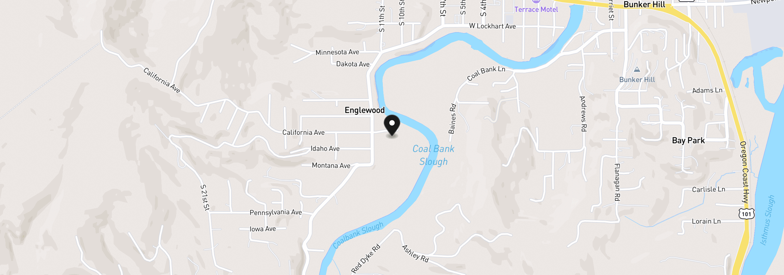 Map showing the location of 0 California Ave, Coos Bay, OR 97420