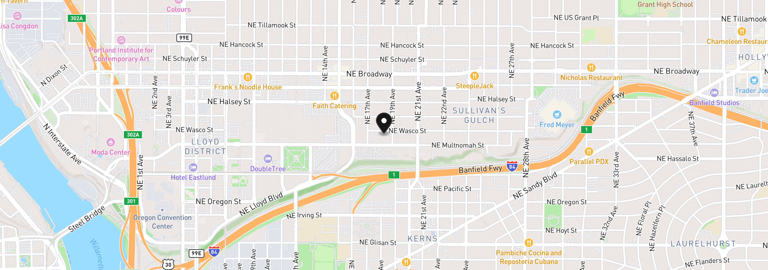 Map showing the location of 1808 NE Wasco St, Portland, OR 97232