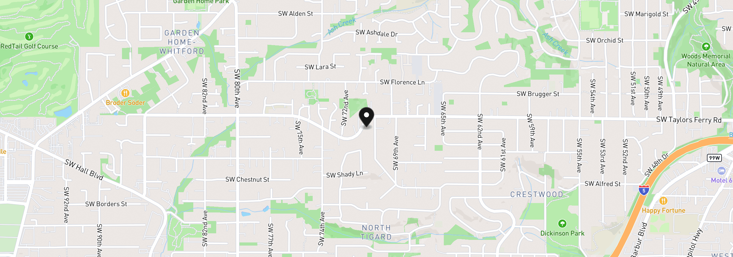 Map showing the location of 7080 SW Taylors Ferry Rd, Portland, OR 97223