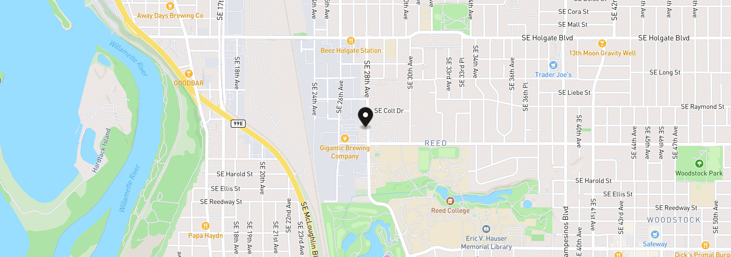 Map showing the location of 5169 SE 28th Ave, Portland, OR 97202