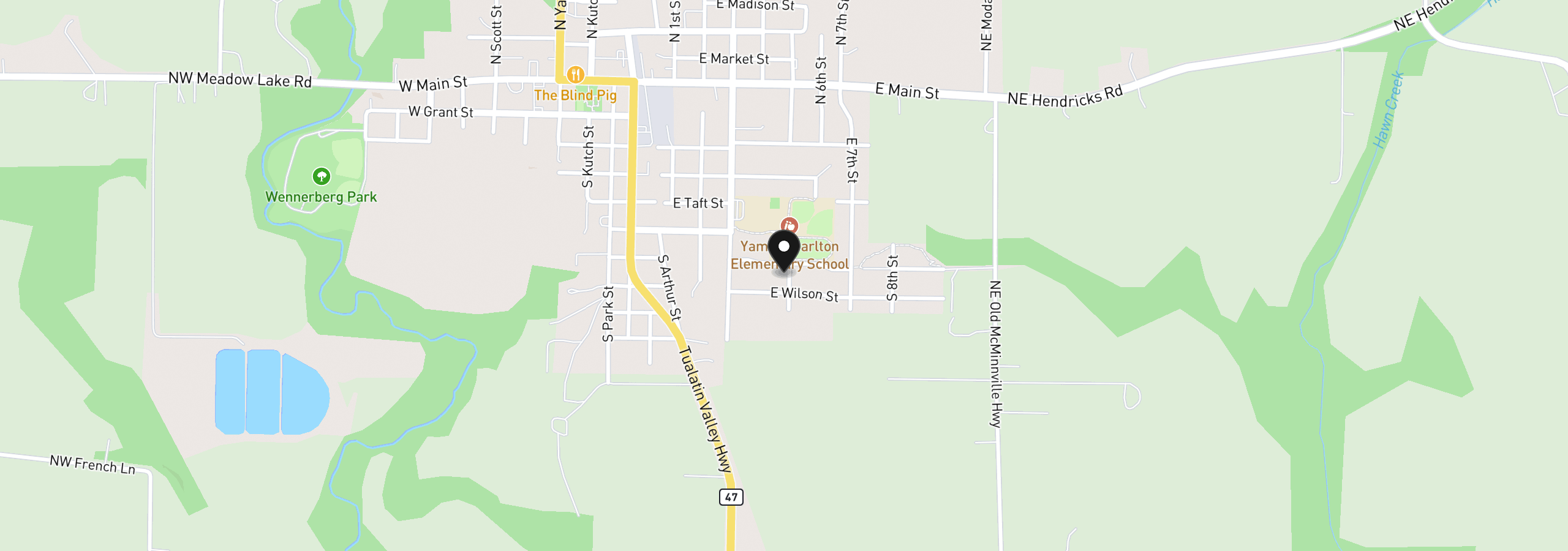 Map showing the location of 619 S 5th St, Carlton, OR 97111