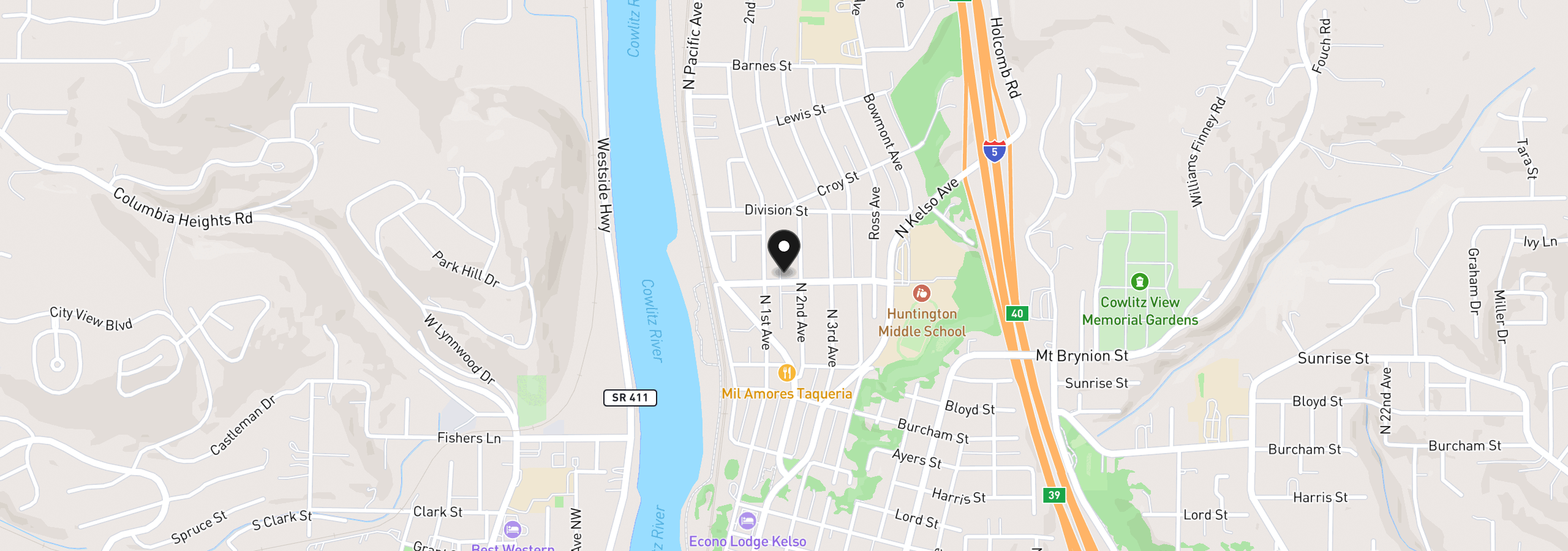 Map showing the location of 105 redpath, Kelso, Wa 98626