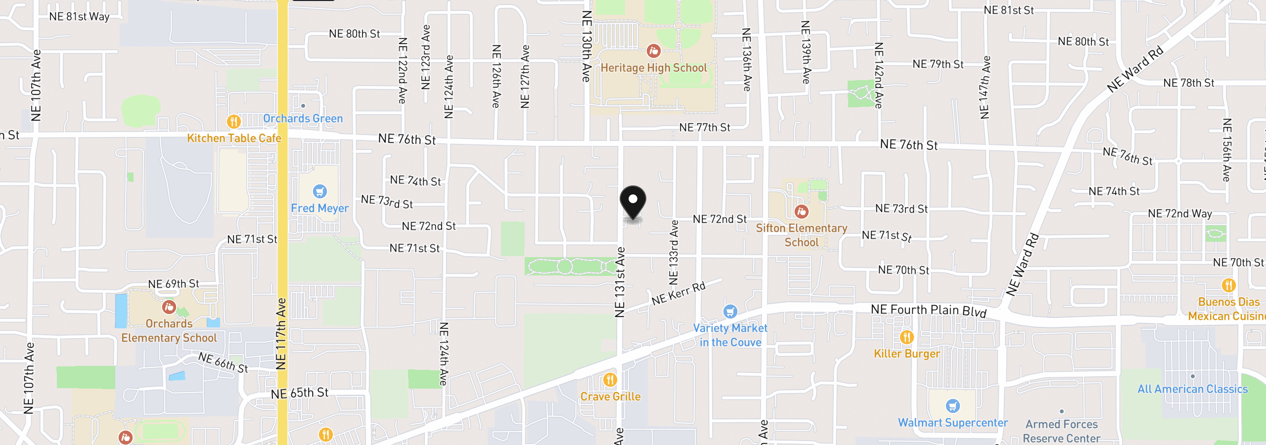 Map showing the location of 7209 NE 131st Ave, Vancouver, Wa 98682