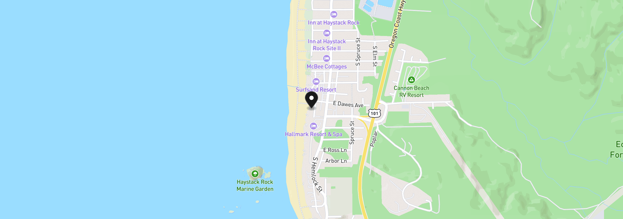 Map showing the location of 1360 Pacific St, Cannon Beach, OR 97110