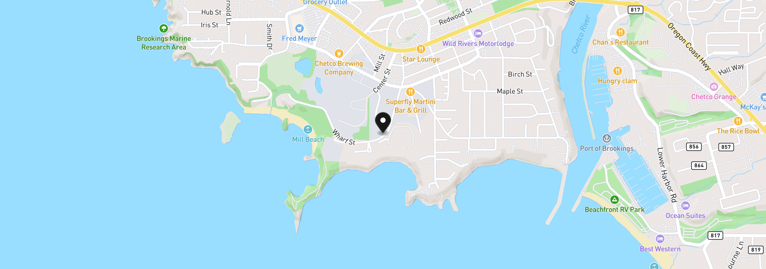 Map showing the location of King St 2801, Brookings, OR 97415