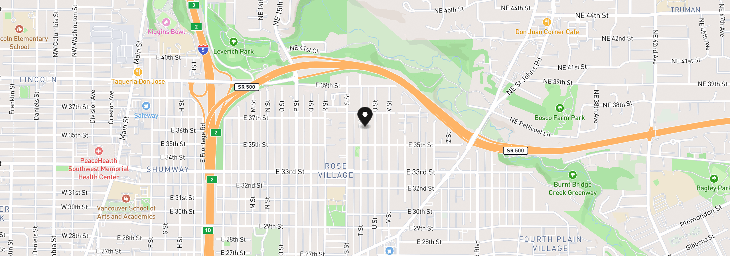Map showing the location of 3601 T St, Vancouver, Wa 98663