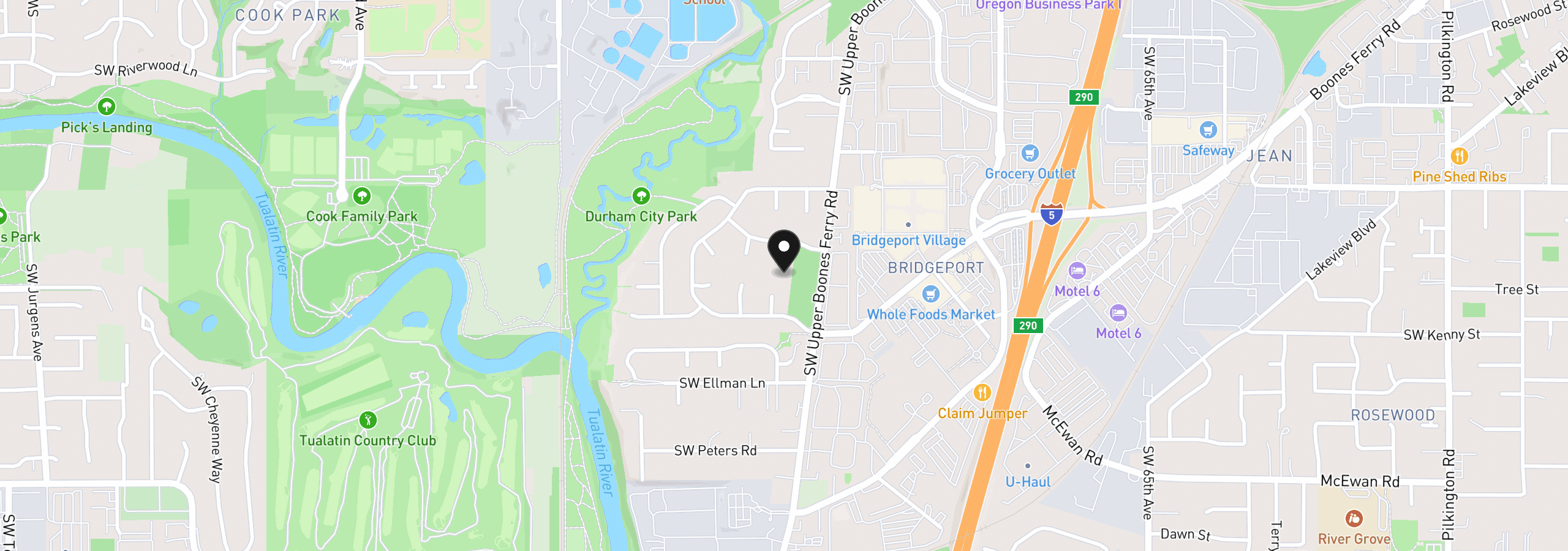 Map showing the location of 17280 SW Oakenshield Ct, Portland, OR 97224