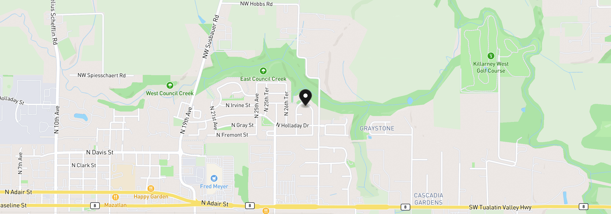 Map showing the location of 881 N 28th Ave, Cornelius, OR 97113