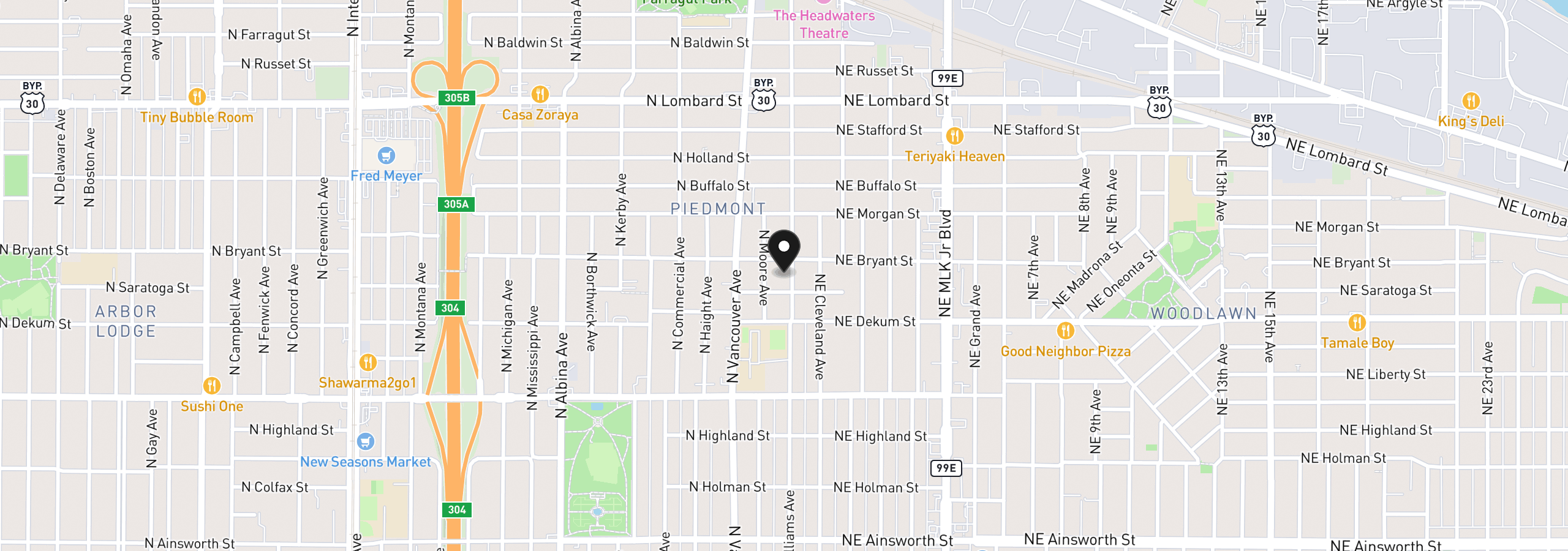 Map showing the location of 6923 N Williams Ave, Portland, OR 97217