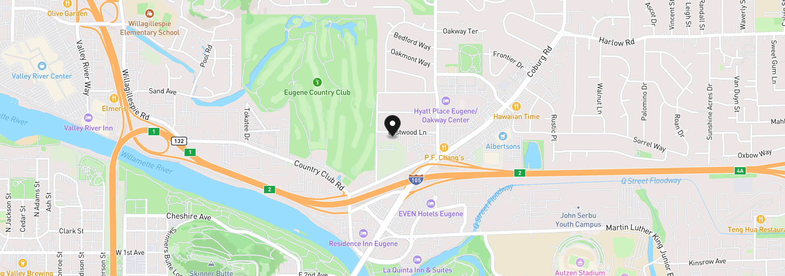 Map showing the location of 2036 Eastwood Ln, Eugene, OR 97401
