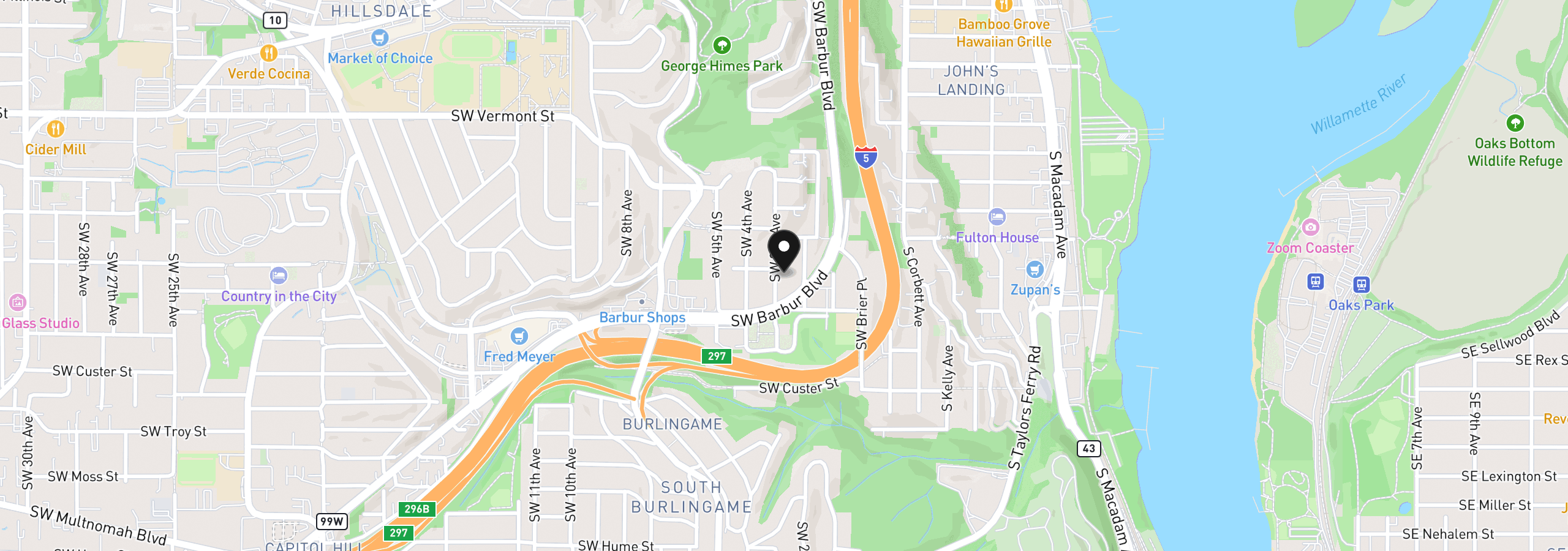 Map showing the location of 7206 SW 3rd Ave, Portland, OR 97219