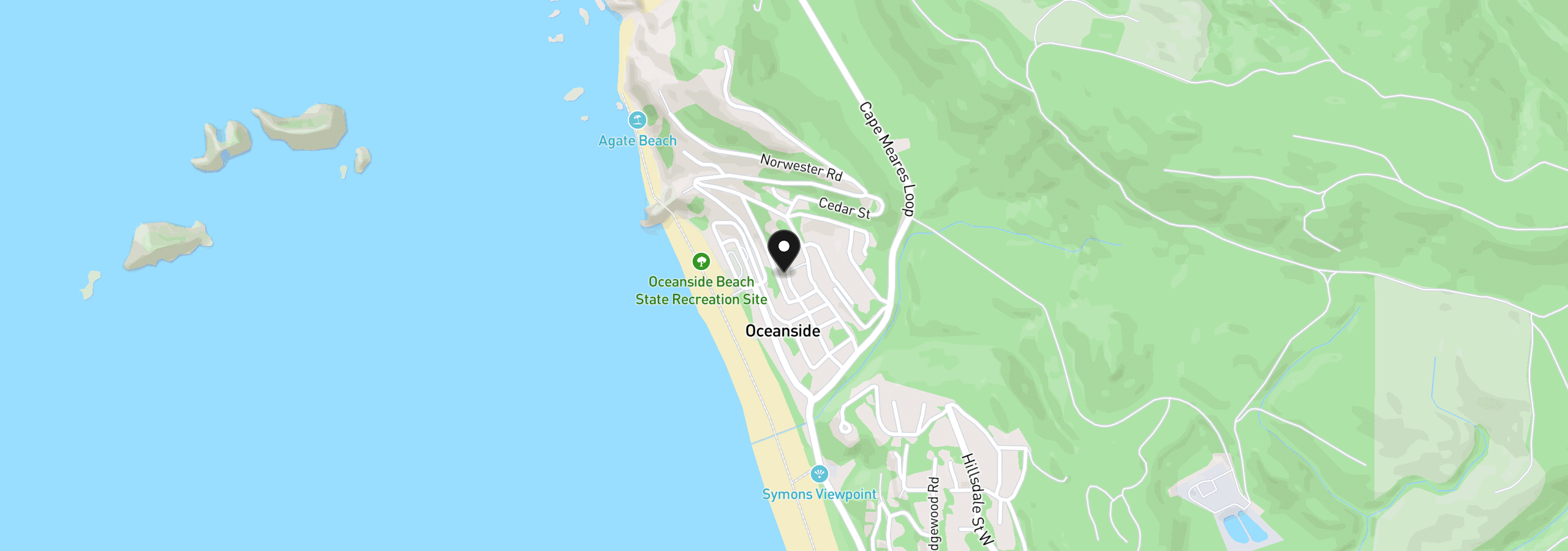Map showing the location of 1582 Sunset Ave, Oceanside, OR 97134