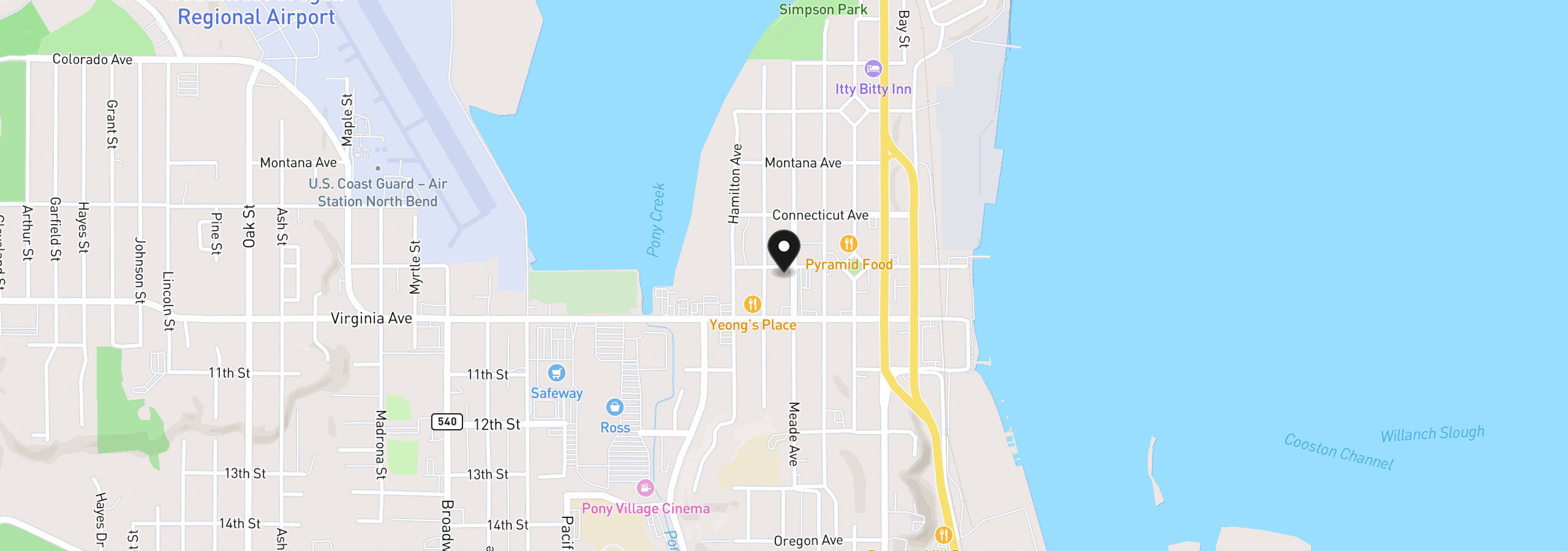 Map showing the location of 0 Meade Ave, North Bend, OR 97459