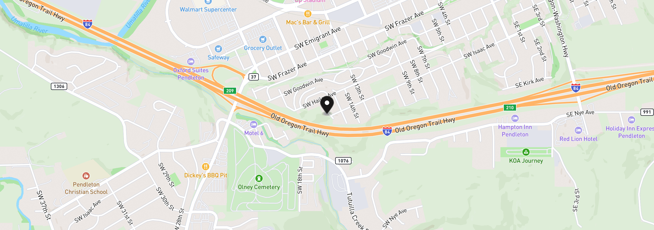 Map showing the location of 725 SW 16th St, Pendleton, OR 97801
