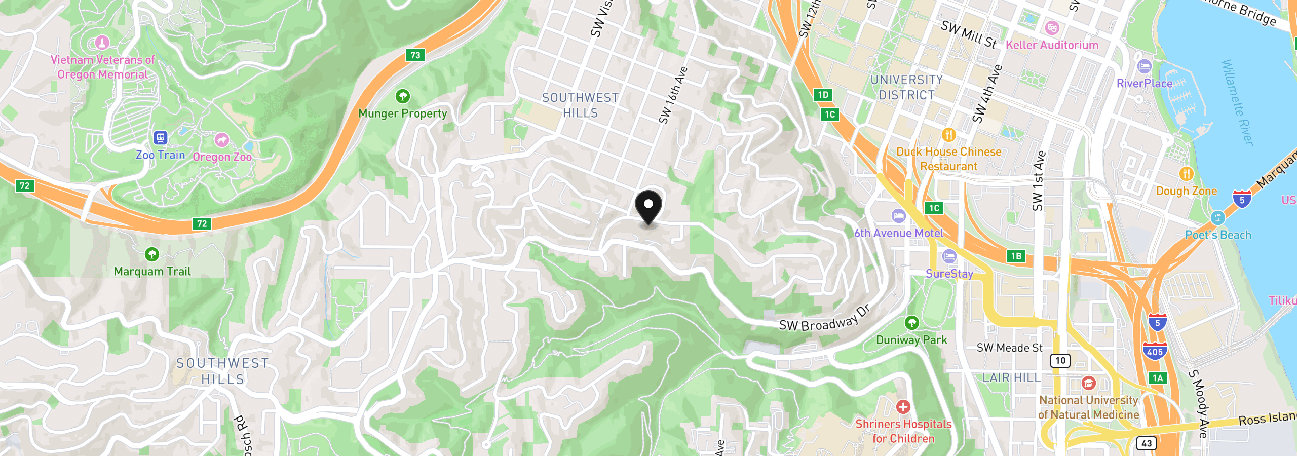Map showing the location of 1500 SW Davenport St, Portland, OR 97201