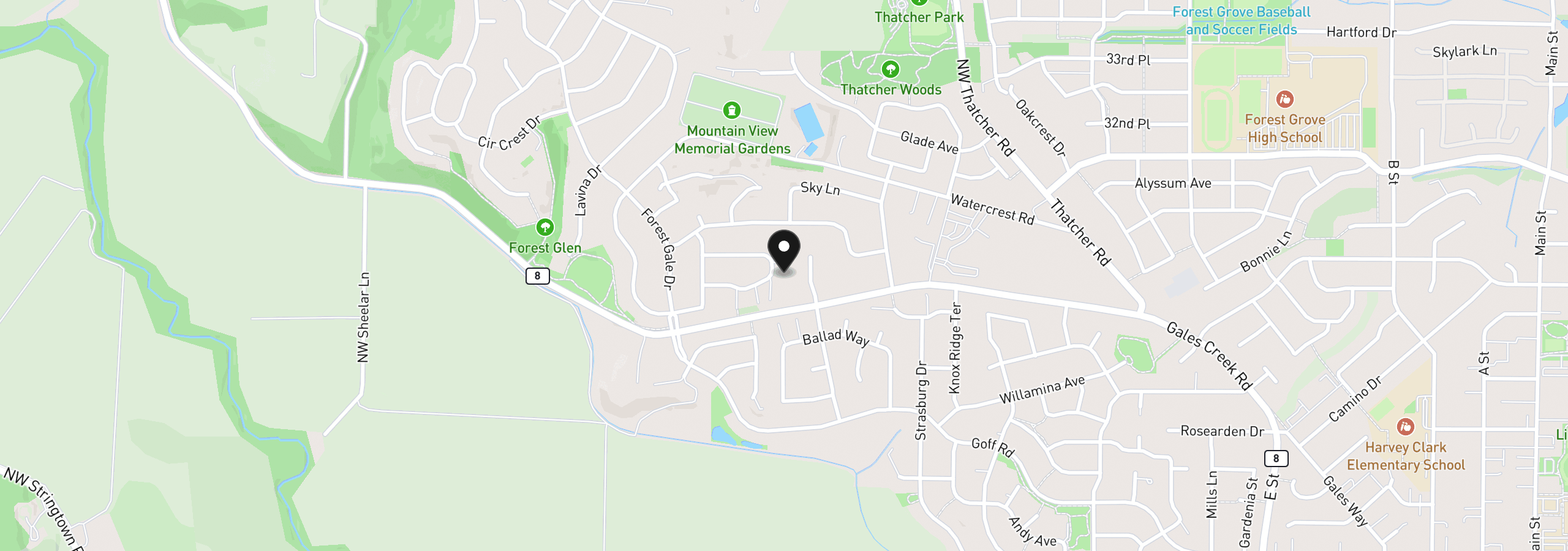 Map showing the location of 424 Forest Pl, Forest Grove, OR 97116