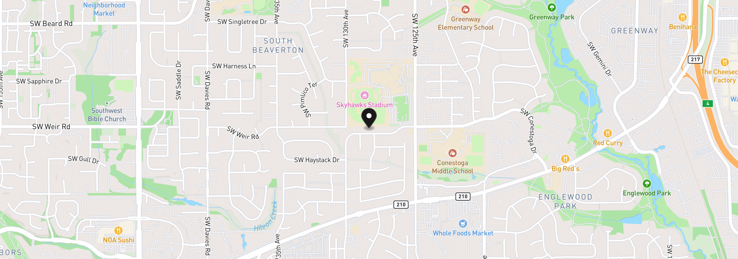 Map showing the location of 12845 SW Conestoga Dr, Beaverton, OR 97008