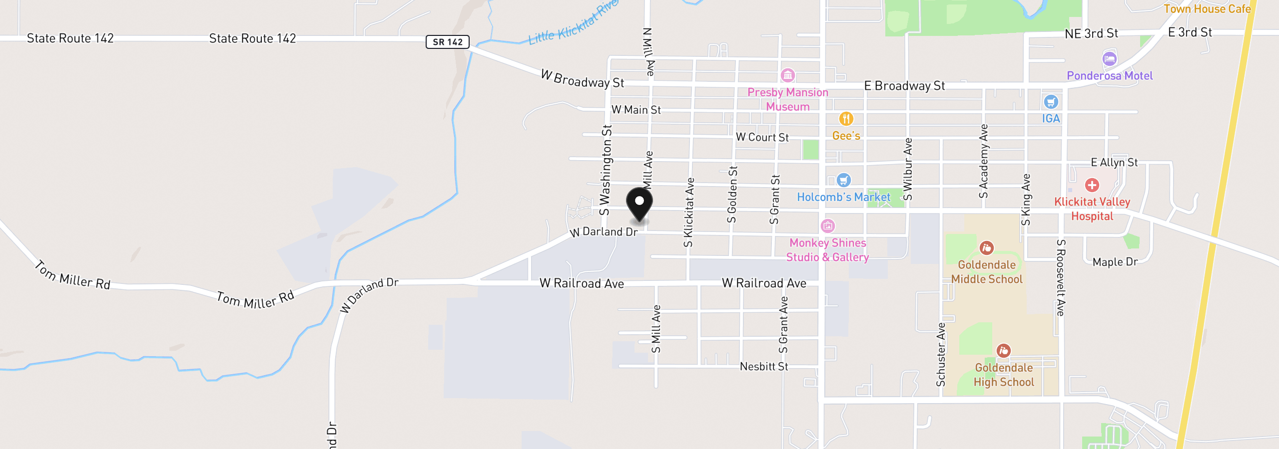 Map showing the location of 510 S Mill St, Goldendale, Wa 98620